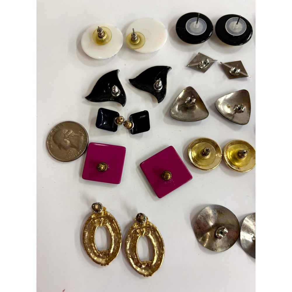 Vintage 1990s Geometric Earring Lot 14 Pairs Enamel Resin Retro Abstract Post - Picture 8 of 10